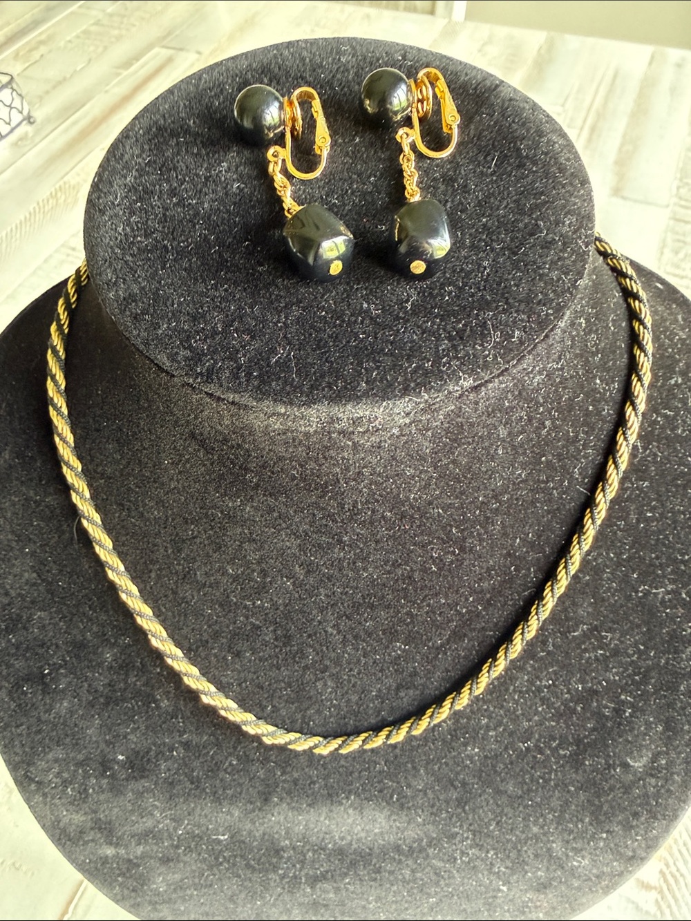 Trifari gold and black necklace earrings set
